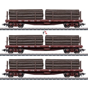 (Neu) Märklin 45600 US-Flachwagen-Set "Grubenholz",