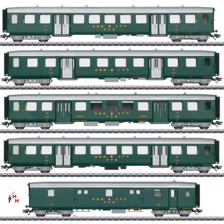 (Neu) Märklin 43369 Leichtstahlwagen-Set, 5 Wagen, SBB, Ep.IIIa,