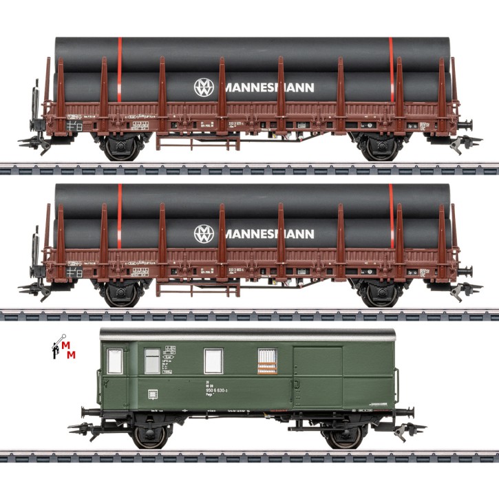(Neu) Märklin 46569 Rungenwagen-Set 2, mit Stahlröhren, MHI,