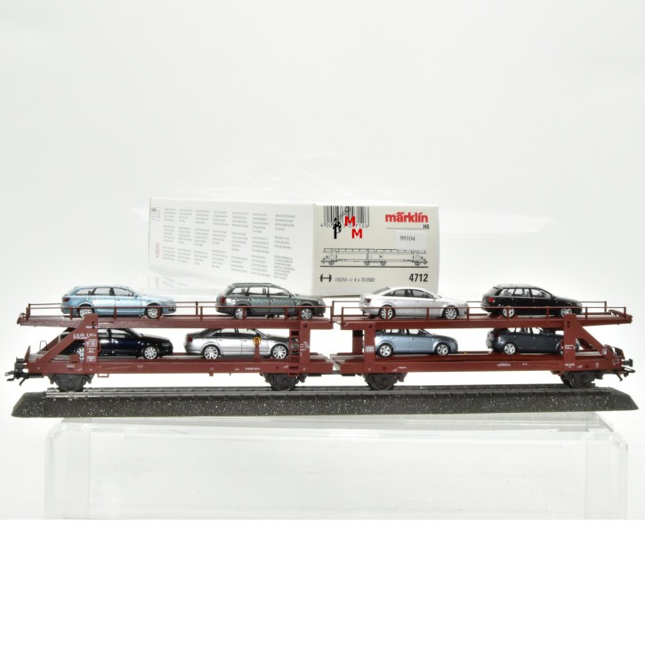 Märklin 4712 Doppel-Autotransportwagen beladen mit 8 Audi Modellen, (99104)